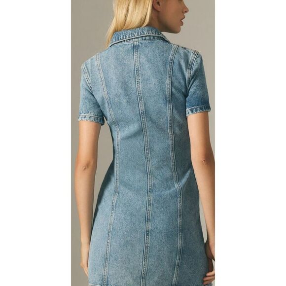 PILCRO Short-Sleeve Denim Button-Front Mini Dress Women's Size 2 Anthropologie - Picture 4 of 8